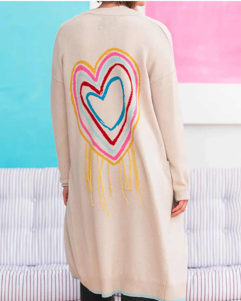 Ecru Rainbow Super Long Poppy Cardigan