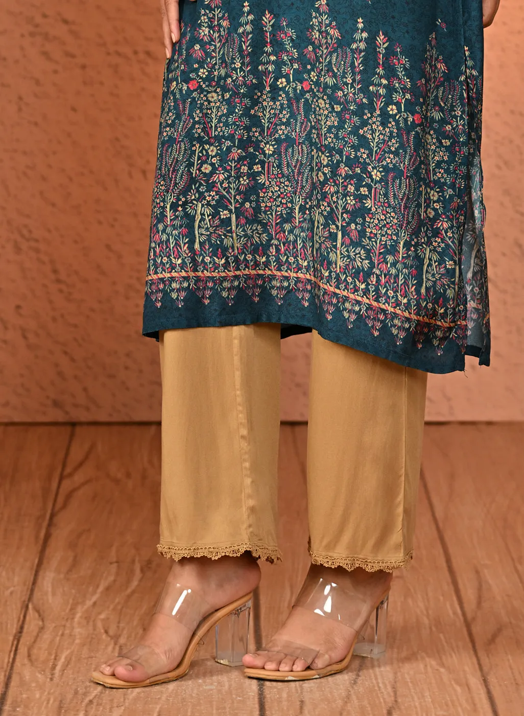 Maheer Beige Relaxed Fit Pants for Women